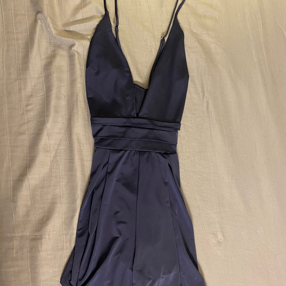Deep V-cut Silk Navy Blue Romper - Never Worn